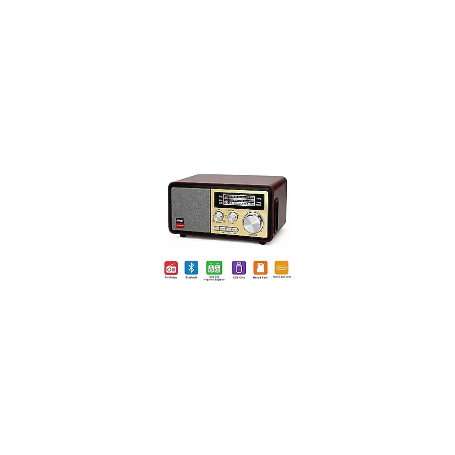 Raveon Akıllı Güvenlik Ürünü Retro Ahşap Bluetooth Hoparlör Radyo ile Profesyonel Ses Deneyimi