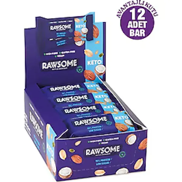 RAWMYGOD RAWSOME Ketojenik Protein Bar 40g X 12 Adet Yüksek Lifli Vegan Atıştırmalık - 480 gr