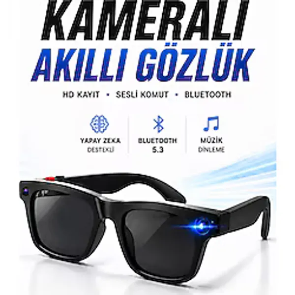 RAYLAX Yapay Zeka Destekli Kameralı Akıllı Gözlük 8MP Kamera ChatGPT Çeviri Ses Kayıt Özellikli Güneş Gözlük Kamera