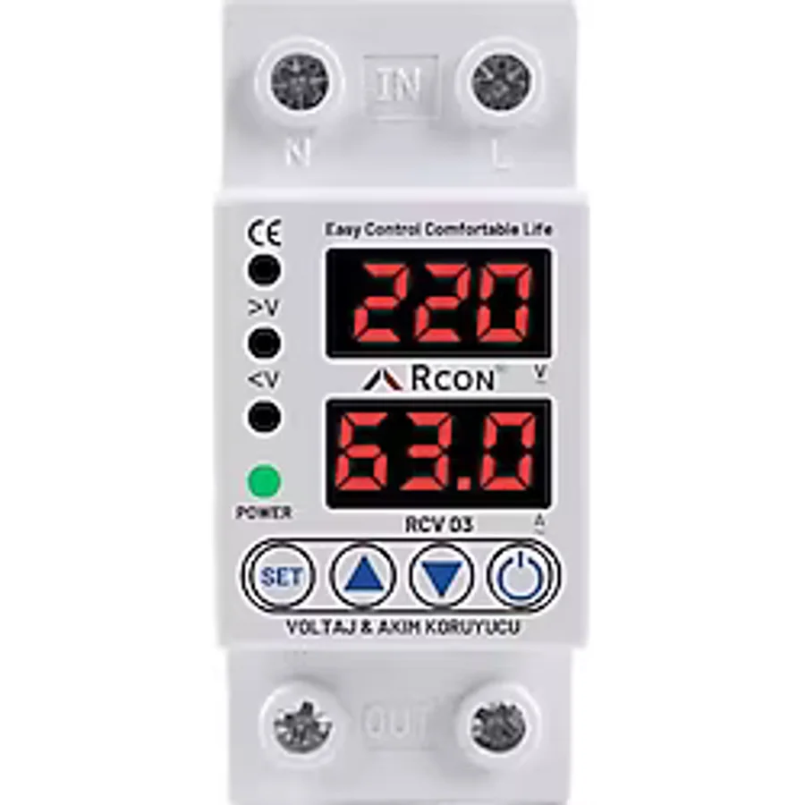 Rcon Rcv 03 Ray Tipi Akım Koruyucu Voltaj Koruyucu 63 A Sigorta