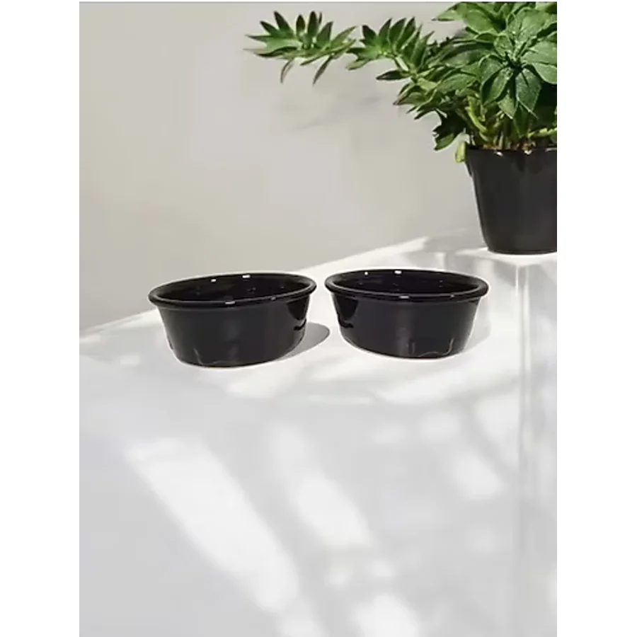 RealWood Köpek Su Ve Mama Kabı - Seramik Siyah Kase - 2'li Büyük Irk - 19cm - 2x1000ml