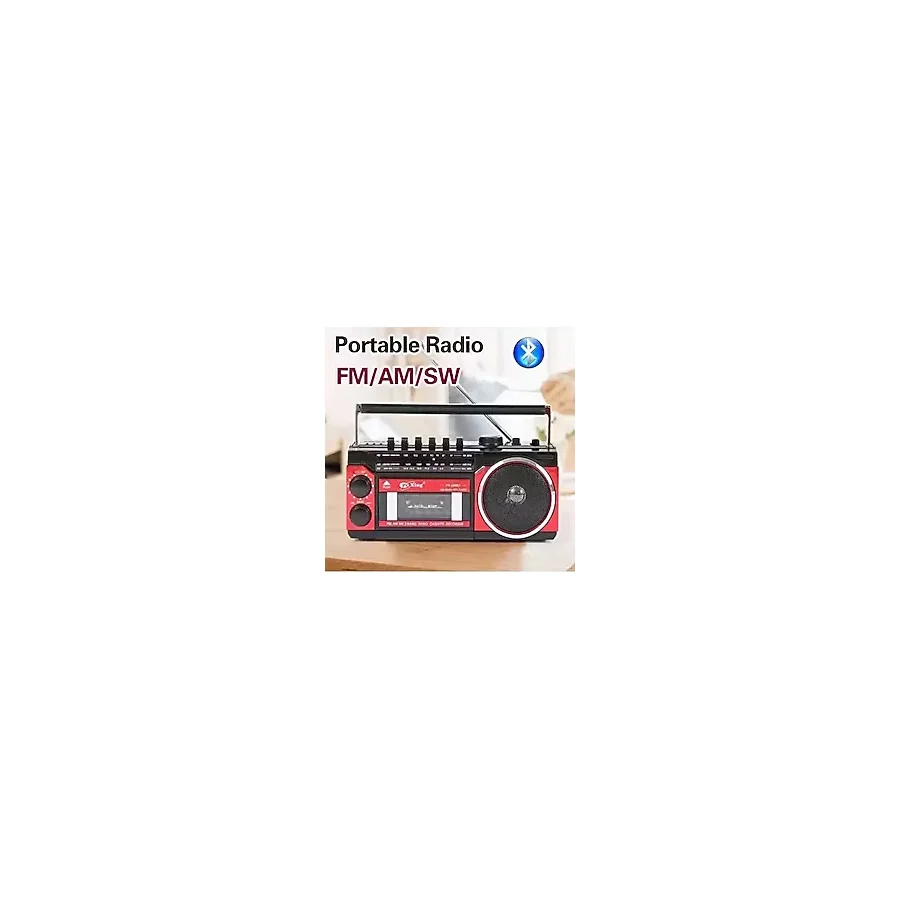 Recorder Müzik Seti Fm Radyo USB Mp3 Player Kablosuz Hoparlör Bluetooth Retro Teyp Kaset Çalar - Kırmızı