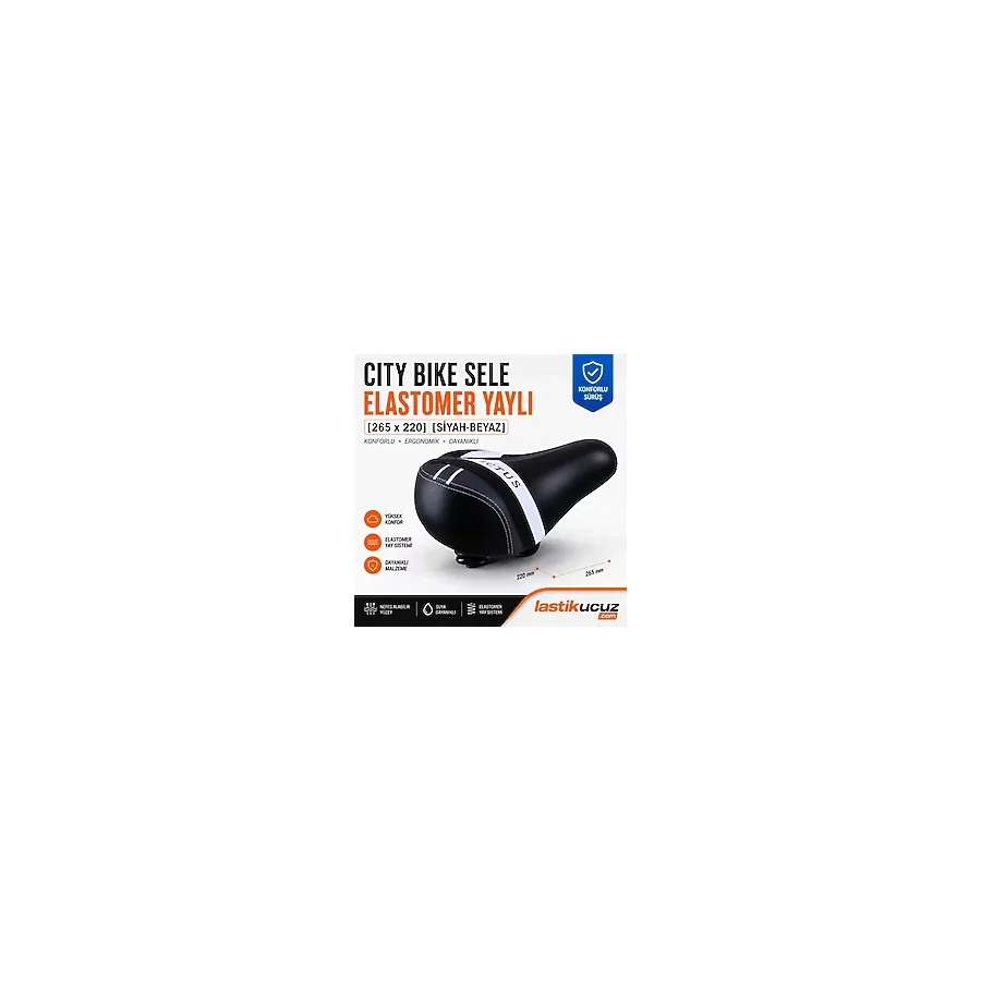 RECTUS City Bike Elastomer Yaylı Bisiklet Selesi 265x220 mm Siyah-Beyaz Ergonomik Konforlu Sele