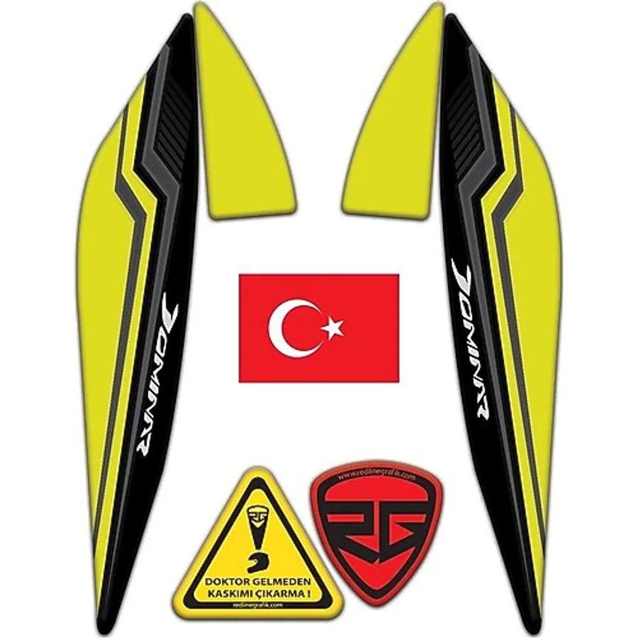 Redline Grafik Bajaj Dominar D250 - 400 Far üstü Kafa Grenaj Sticker 4 Parça Set Siyah Sarı Redlinegrafik
