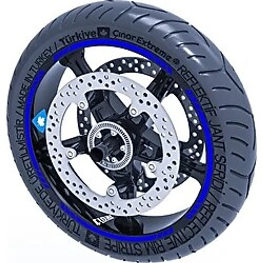 Reflektif Mavi 4 Parçalı Kesikli Jant Şeridi Sticker Çınar Extreme