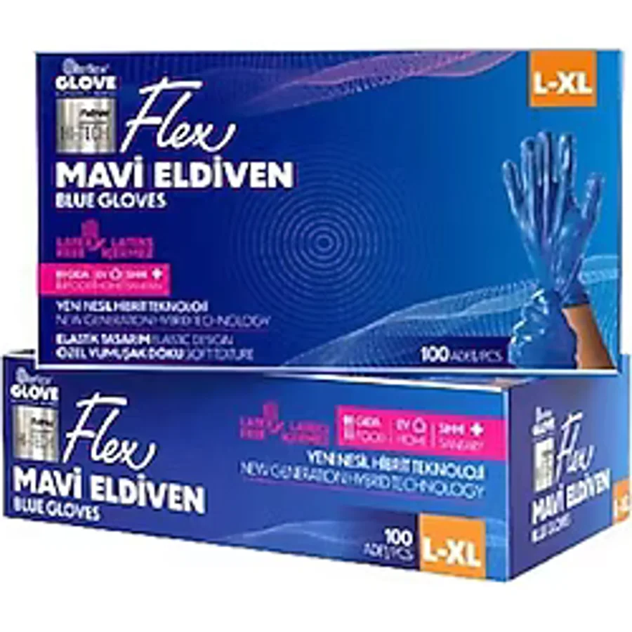 Reflex Flex Mavi Pudrasız TPE Eldiven (L-XL) 100'lü x 20 Kutu - 1 Koli