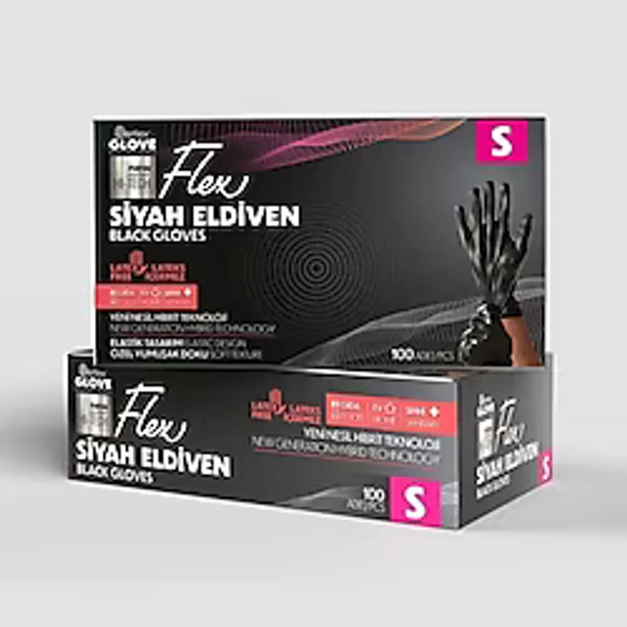 Reflex Glove Flex Pudrasız Hibrit Siyah Küçük Boy (S) 100'lü Eldiven