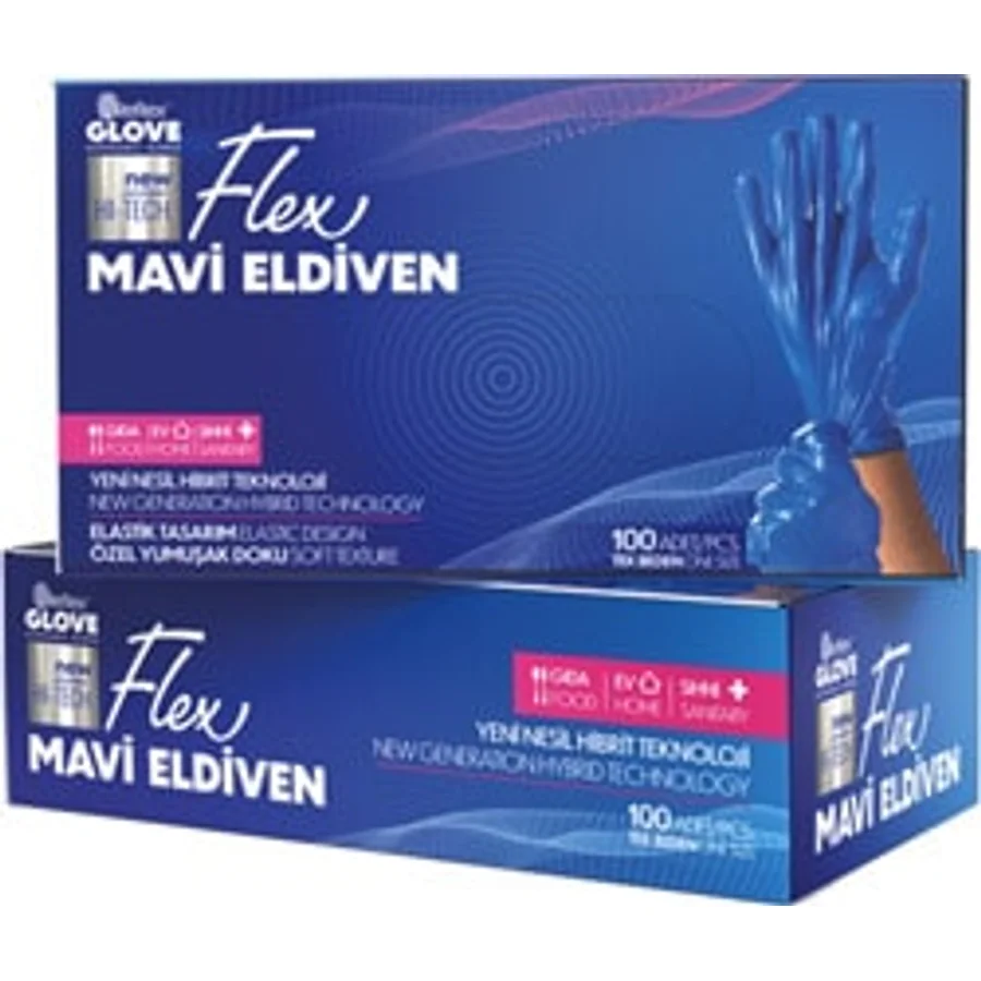 Reflex Glove Flex Pudrasız Hibrit Teknoloji Mavi 100'lü Polietilen Eldiven