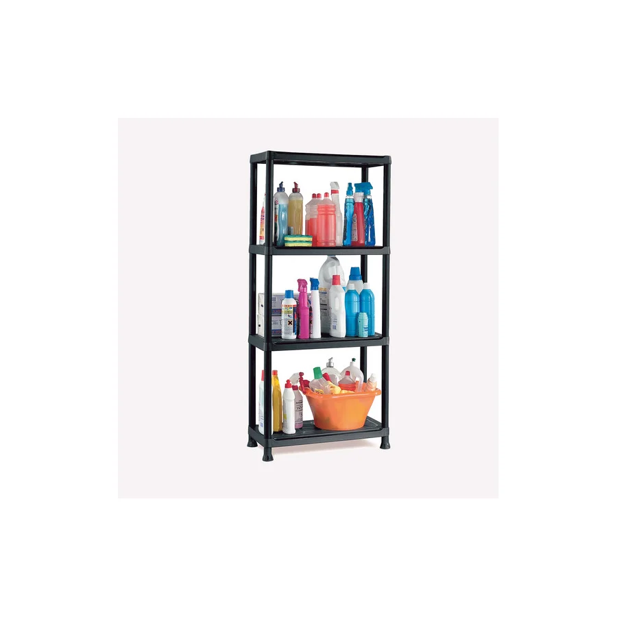 Regalux Kronos 4 Katlı Plastik Raf 60x30x143 cm Siyah