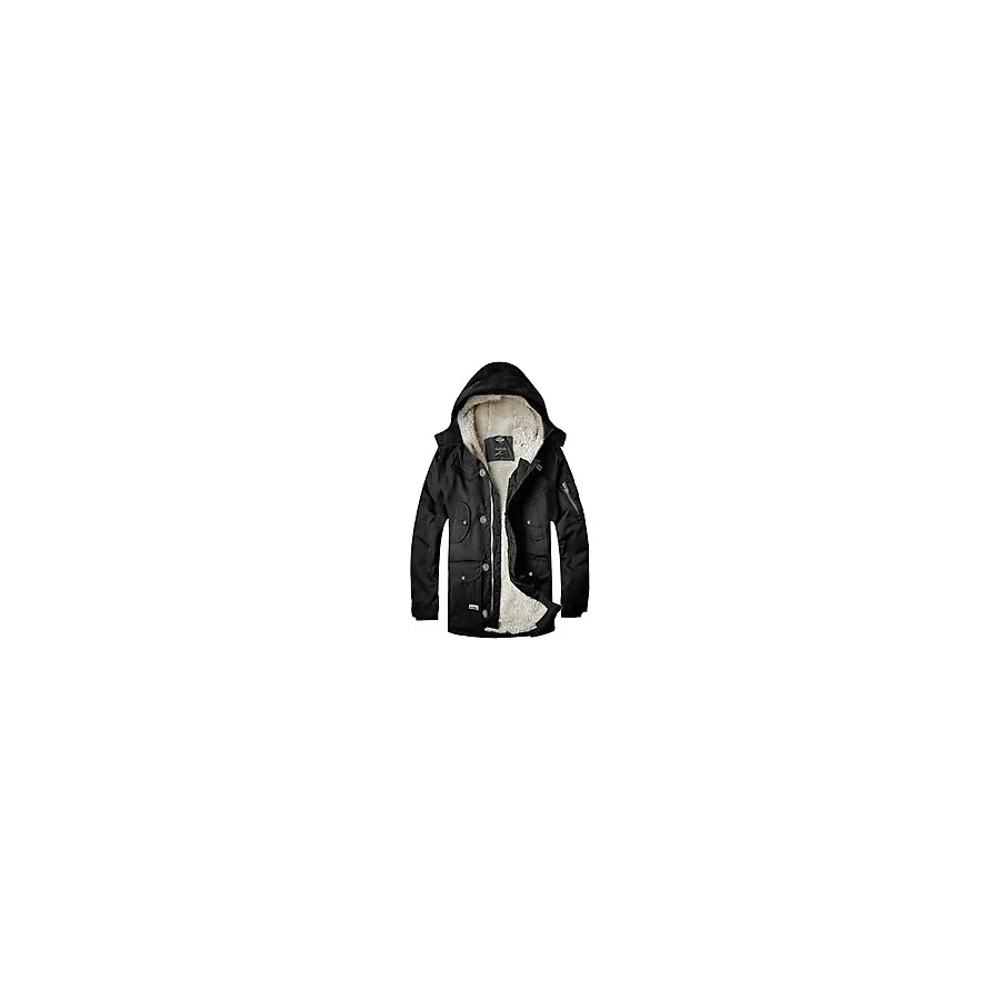 Regular Fit Su ve Soğuğa Dayanıklı Kürklü Kapüşonlu Çocuk Parka Kaban--Siyah