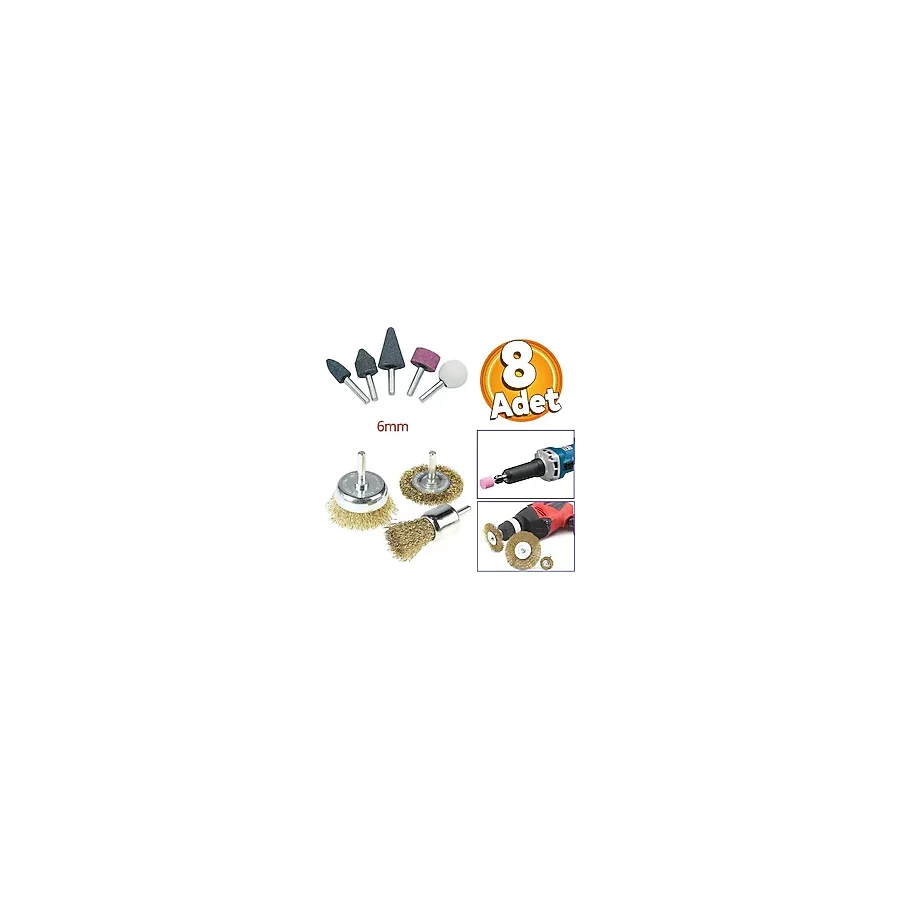 Rekotools-8 Parça Mini Taşlama ve Tel Fırça Seti 6 mm Şaftlı