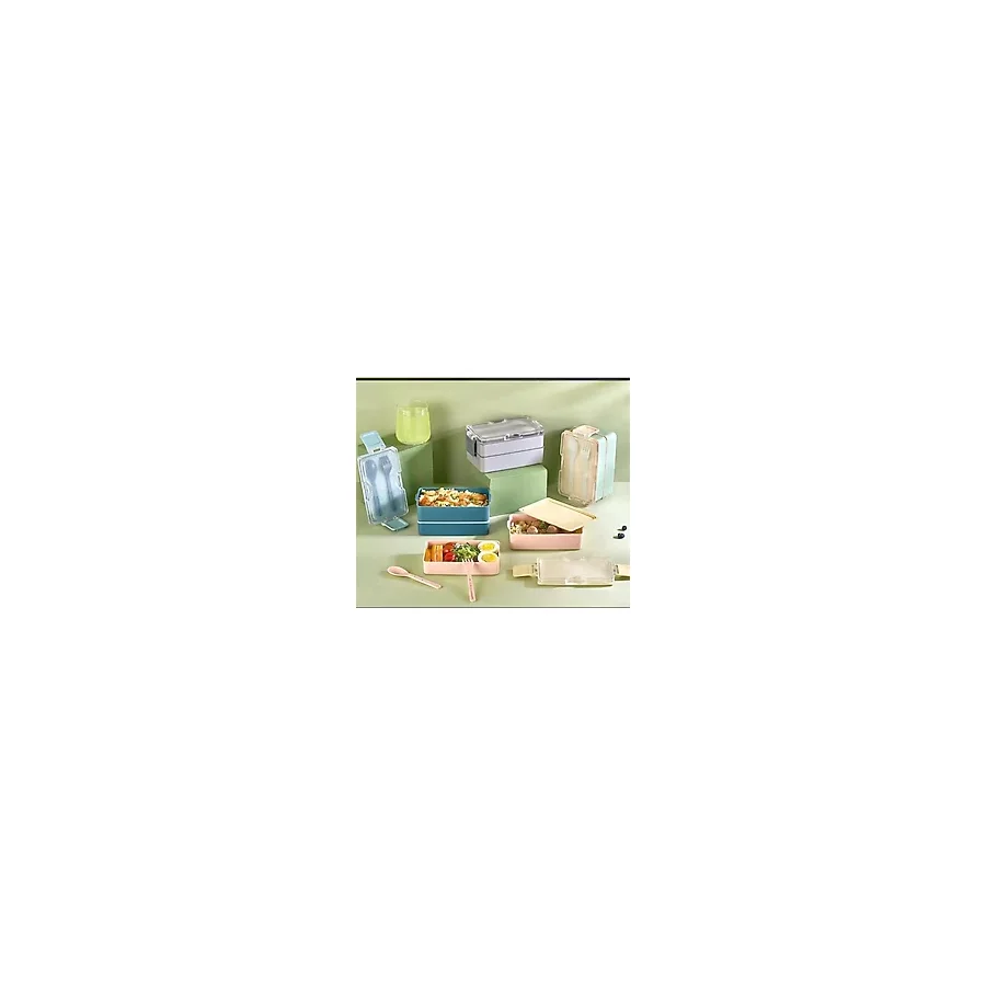 Relaxion 600 ML Lunch Box 2 Katlı Yemek Kutusu Çatal Kaşıklı Yeşil Beslenme Kutusu BPA İÇERMEZ