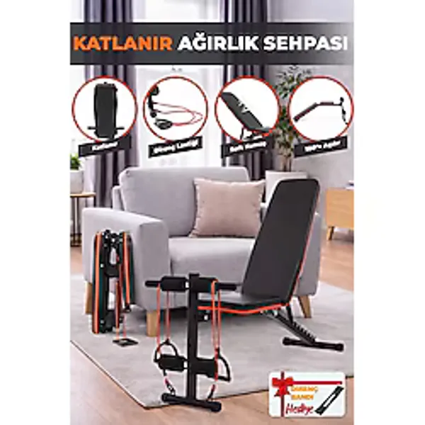RELAXUS Ev Tipi Çok Fonksiyonlu Dambıl Bench Press ve Mekik Sehpası Antrenman Aleti Direnç Lastiği Hediye
