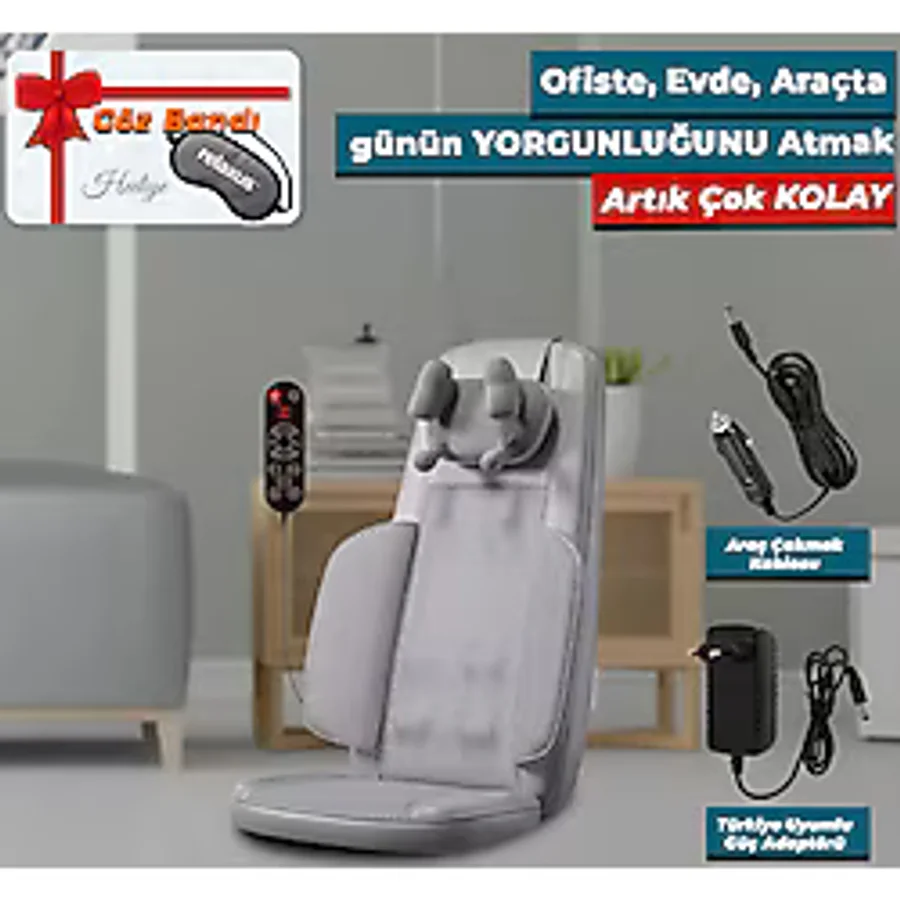 RELAXUS Masaj Koltuğu Minderi Isıtmalı, Titreşimli, Sırt, Bel Ve Omuz Ofis Masaj Cihazı Ovma Yoğurma