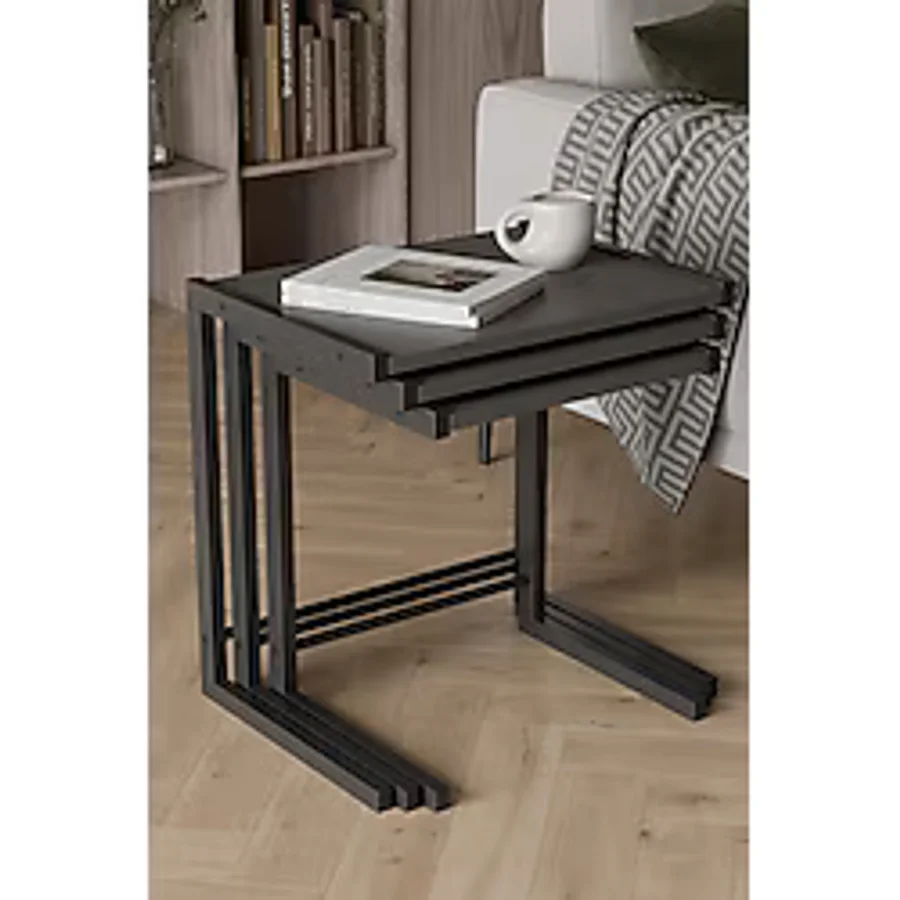 Remaks Bronte 3 Lü Zigon Sehpa, Metal Zigon Sehpa Ceviz