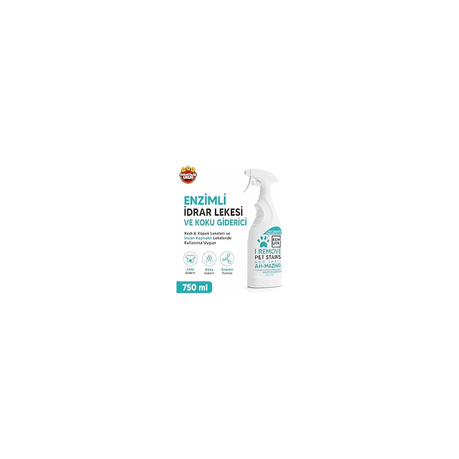 REMUVR Enzimli İdrar Lekesi ve Koku Giderici Sprey 750 ml Kedi, Köpek ve İnsan Kaynaklı Lekeler