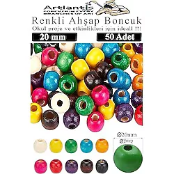 Renkli Ahşap Boncuk 20Mm 50 Li 1 Paket Renkli Ahşap Boyalı Yuvarlak Doğal Boncuklar Saç Takı Tasarım Ektinlik Kreş Okul