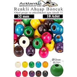 Renkli Ahşap Boncuk 32Mm 10 Lu 1 Paket Renkli Ahşap Boyalı Yuvarlak Doğal Boncuklar Saç Takı Tasarım Ektinlik Kreş Okul