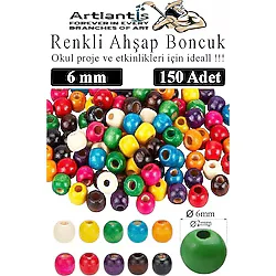 Renkli Ahşap Boncuk 6Mm 150 Li 1 Paket Renkli Ahşap Boyalı Yuvarlak Doğal Boncuklar Saç Takı Tasarım Ektinlik Kreş Okul