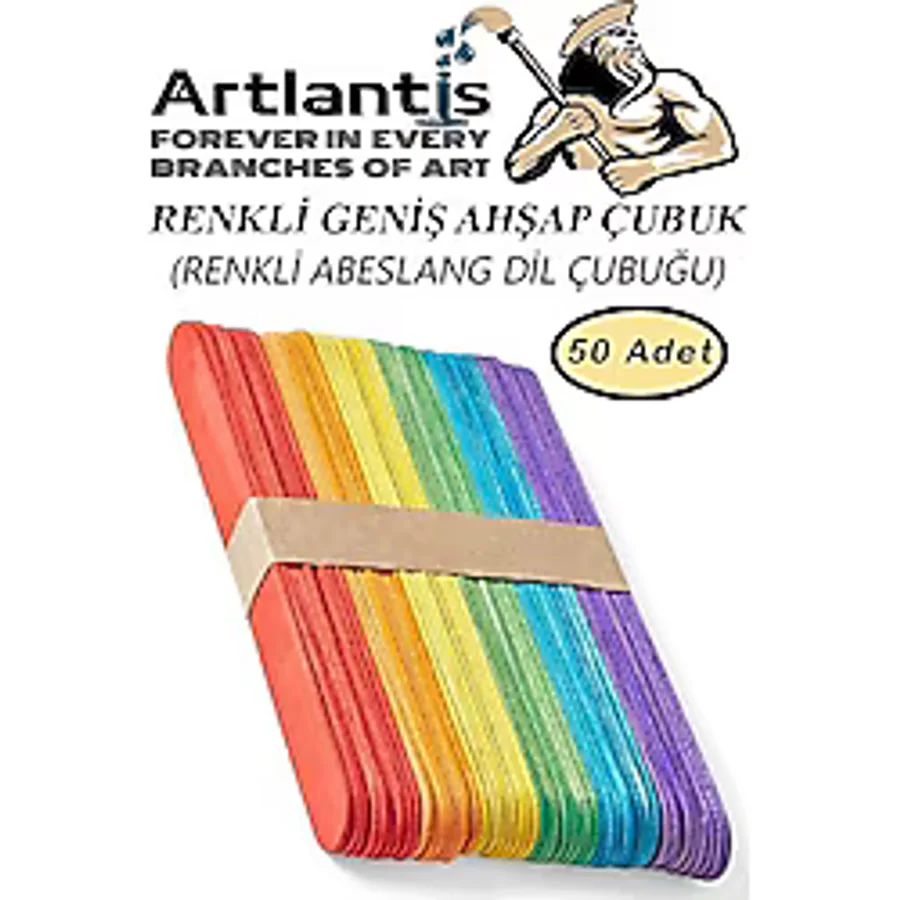 Renkli Dil Çubuğu 50 Li 1 Paket Ahşap Dil Basma Cubugu Abeslang Renkli Doktor Dil Çubuğu Büyük Jumbo - 14.8x1,8 cm