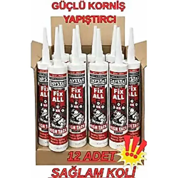 Renkli Duvarlar 12 Adet Süper Güçlü Özel Yapıştırıcı 450GR Fix All Atc Lambiri Tavan Korniş Yapıştırıcı 300 kg Taşır - Beyaz
