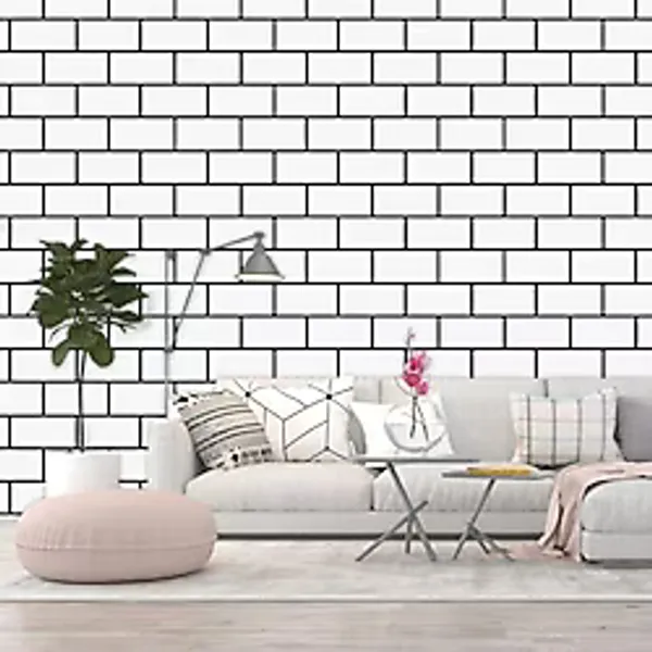 Renkli Duvarlar 60x30cm Shiny Beyaz Tuğla Desen Kendinden Yapışkanlı Karavan Prefabrik Banyo Wc Duvar Kaplama Paneli