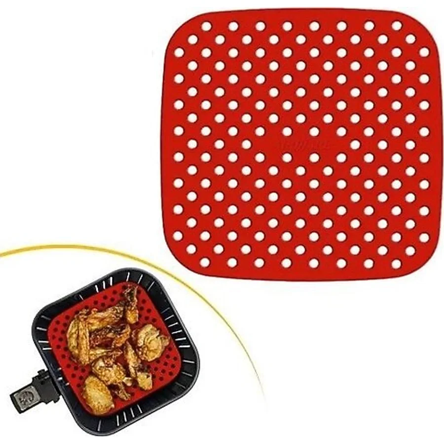 Renkli Isıya Dayanıklı Yıkanılabilir Silikon Fırın Ve Airfryer Kare Pişirme Matı 21,5 Cm