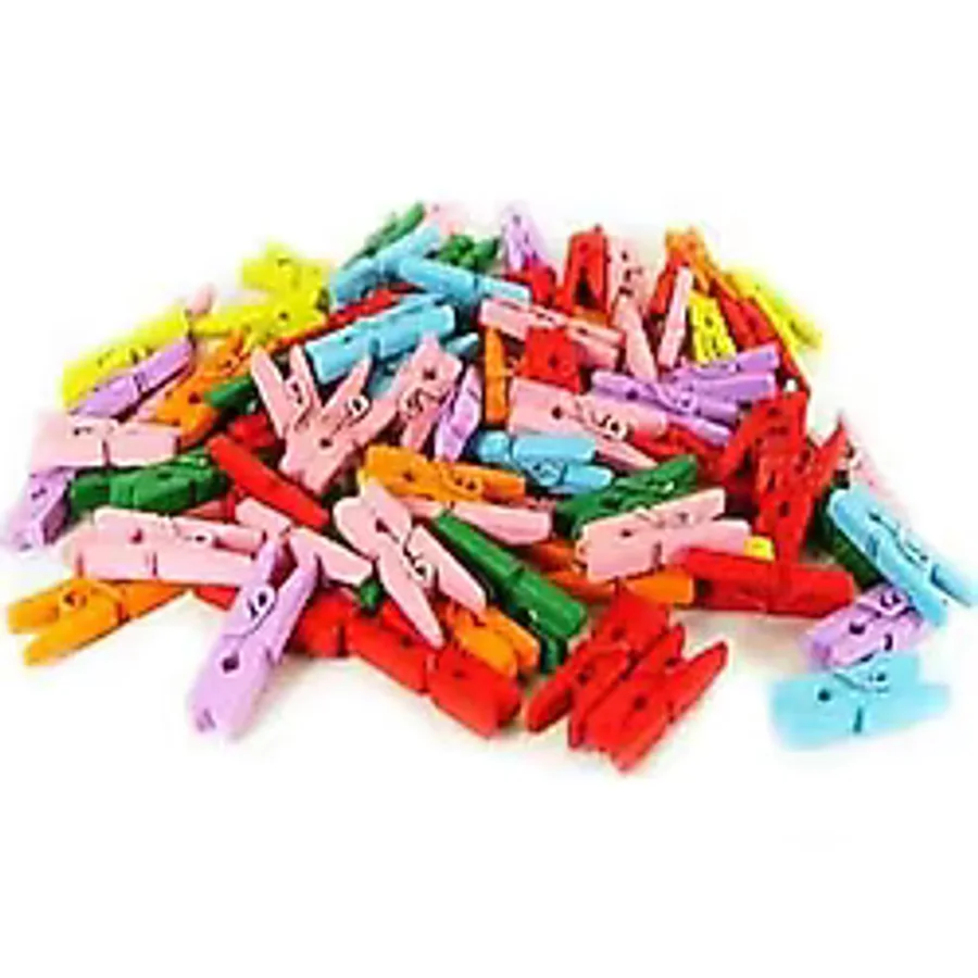 Renkli Mini Ahşap Mandal (100 Adet)