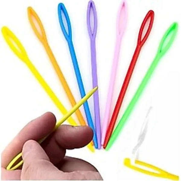 Renkli Plastik Yün Iğnesi 9 cm 30 Adet Plastik Dikiş Iğnesi Plastik Örgü Dikme Iplik Iğne Dokuma Iğnesi - 1