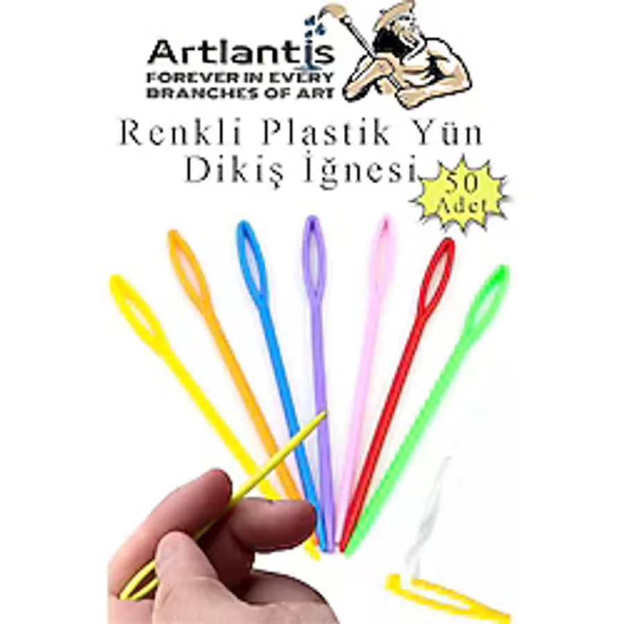 Renkli Plastik Yün İğnesi 9 Cm 50 Adet Plastik Dikiş İğnesi Plastik Örgü Dikme İplik İğne Dokuma İğnesi