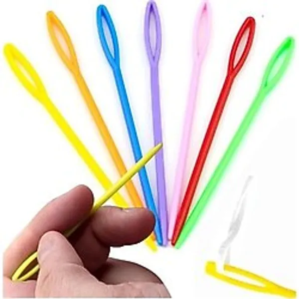 Renkli Plastik Yün Iğnesi 9 cm 50 Adet Plastik Dikiş Iğnesi Plastik Örgü Dikme Iplik Iğne - Genel