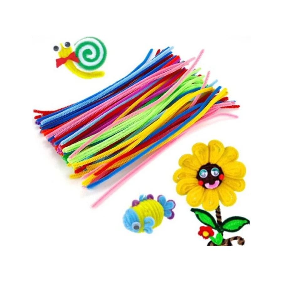 Renkli Şönil, 200 Adet, Eğitici Şönil Seti, Tüylü Tel, 30 Cm, Peluş Tel