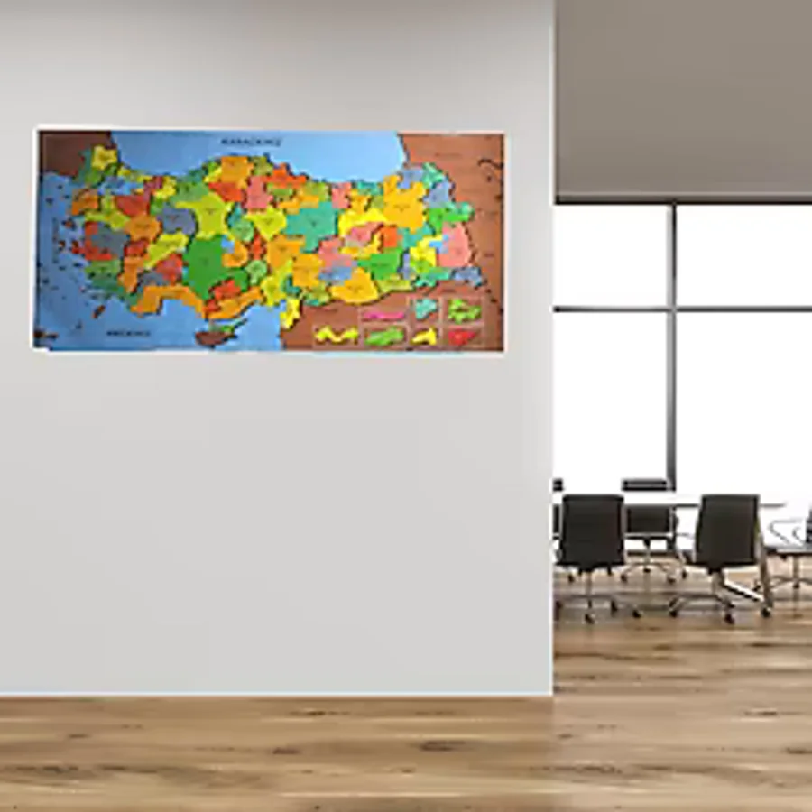 Renkli Türkiye Haritası Manyetik Yapıştırıcı Gerektirmeyen Duvar Stickerı 118 cm x 56 cm (5224)