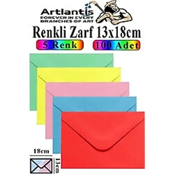 Renkli Zarf 13X18 Cm 100 Adet 5 Renk Mektup Zarfı Davetiye Zarfı Kartpostal Çekiliş Hediye Zarfı