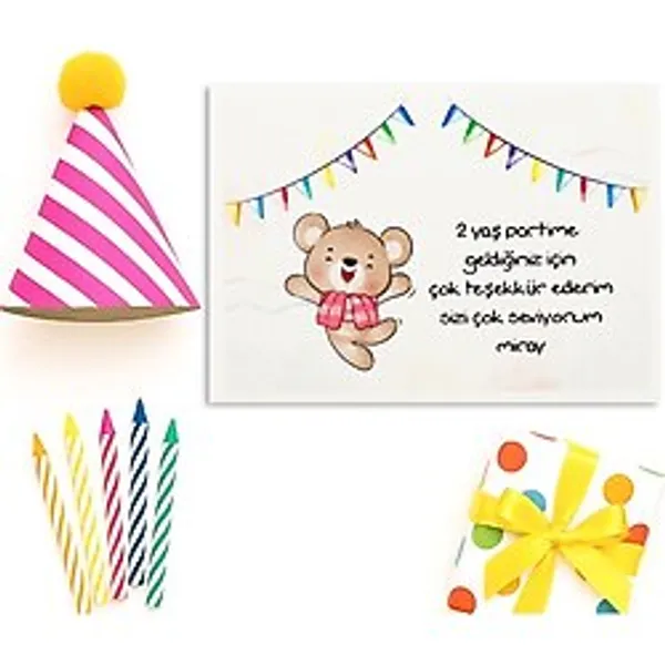 Repro Design 10X14 cm Sevimli Ayıcık Temalı Kişiselleştirilebilir 10 Adet Doğum Günü Tebrik Kartı