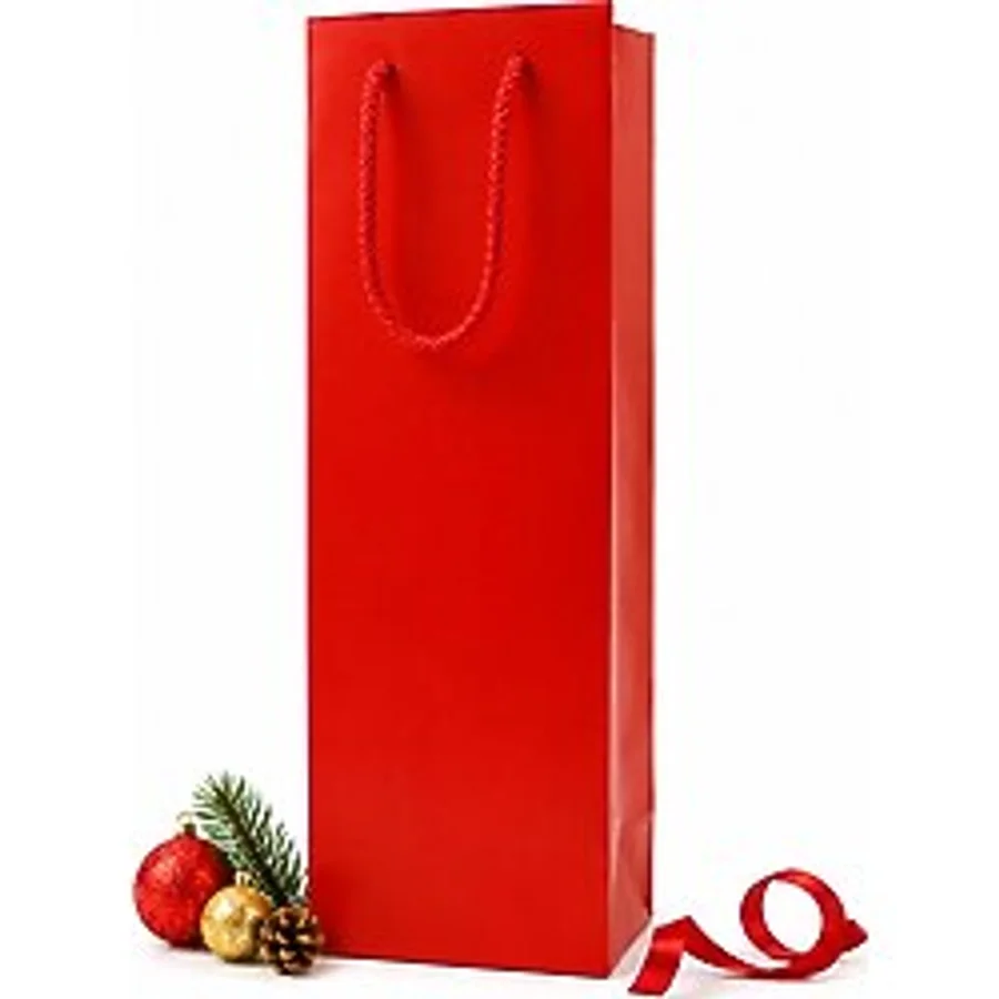 Repro Design Şişe Boy Kırmızı Premium Karton Çanta 12 x 35 x 8 cm Karton Poşet 3 Adet