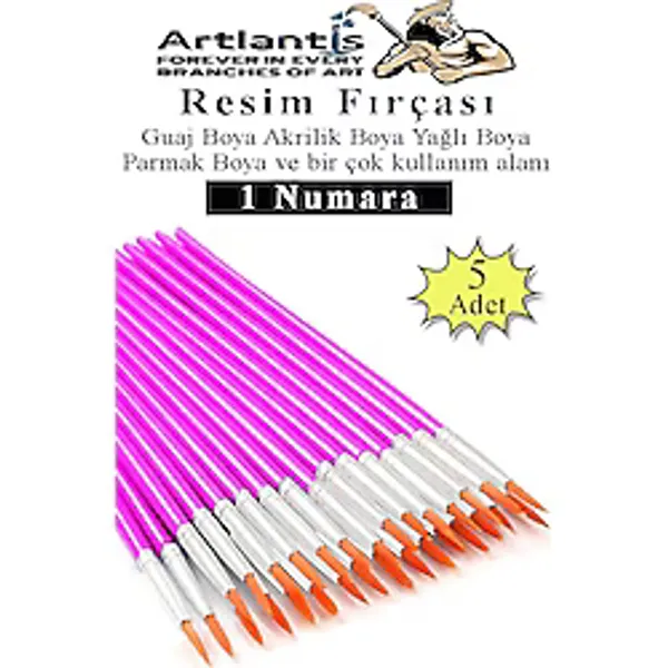 Resim Fırçası 1 Numara 5 Adet Yuvarlak Uçlu Sentetik Resim Fırça Ekonomik Suluboya Akrilik Boya Guaj Boya Yağlı Boya