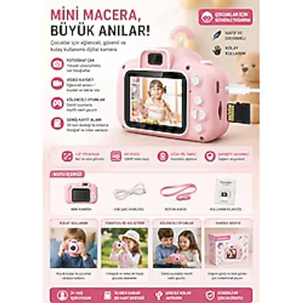 resolut Dijital Fotoğraf Makinesi Mini Çocuk 1080p Hd Kamera Selfie