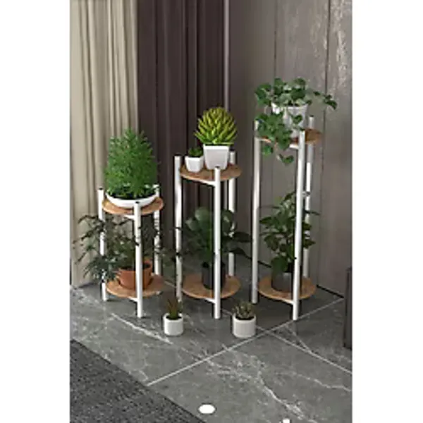 Retodesign 3 Lü Metal Yuvarlak Beyaz Çiçeklik Seti . Saksılık . 1490
