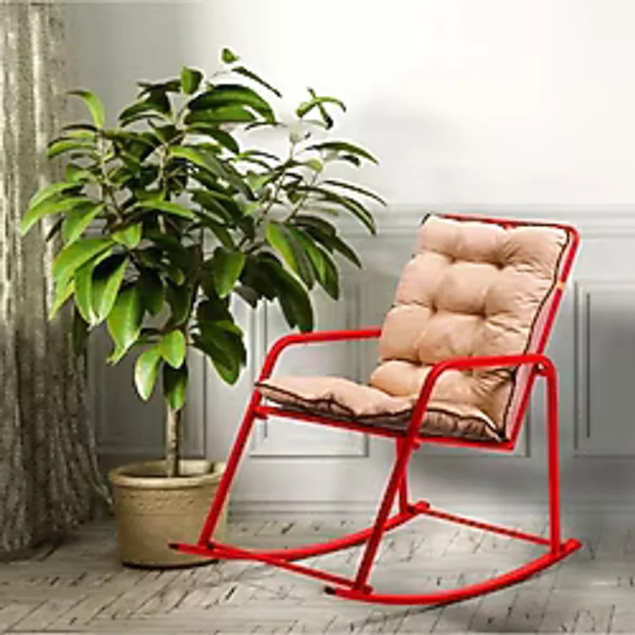 Retodesign Minderli Kırmızı Metal Sallanan Sandalye