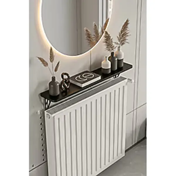 RetoDesign Montajsız Siyah Petek Üstü Metal Raf, Kalorifer Peteği Raf Dresuar Uçan Raf 60 Cm. 30060