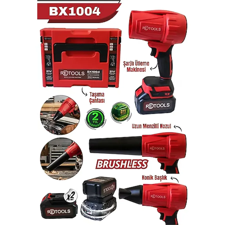 Retools Bx1004 21V Brushless Şarjlı Hava Üfleme Makinesi Çift Akülü Profesyonel Set