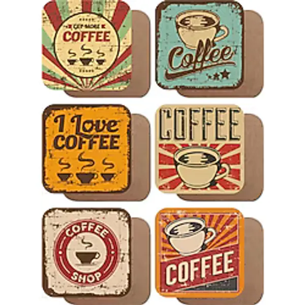 retro kahve vintage 6lı ahşap bardak altlığı seti