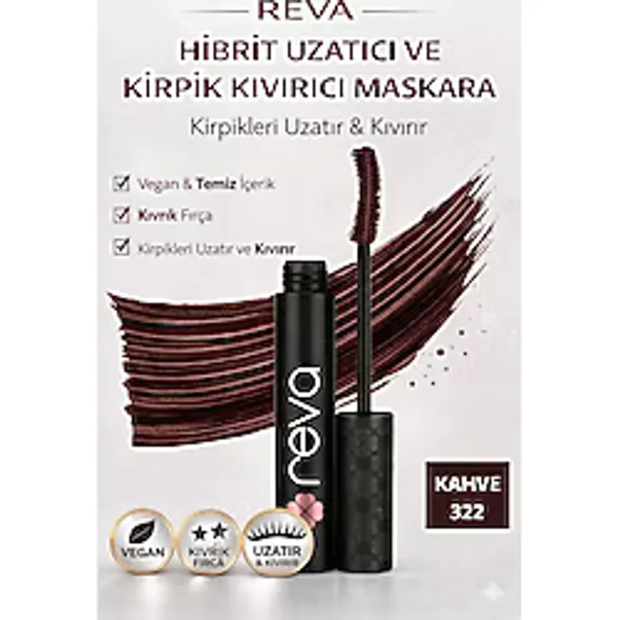 REVA Uzatan Hibrit Maskara - Hybrid Length & Curl Mascara Brown - No: 322 - Vegan Temiz Içerik