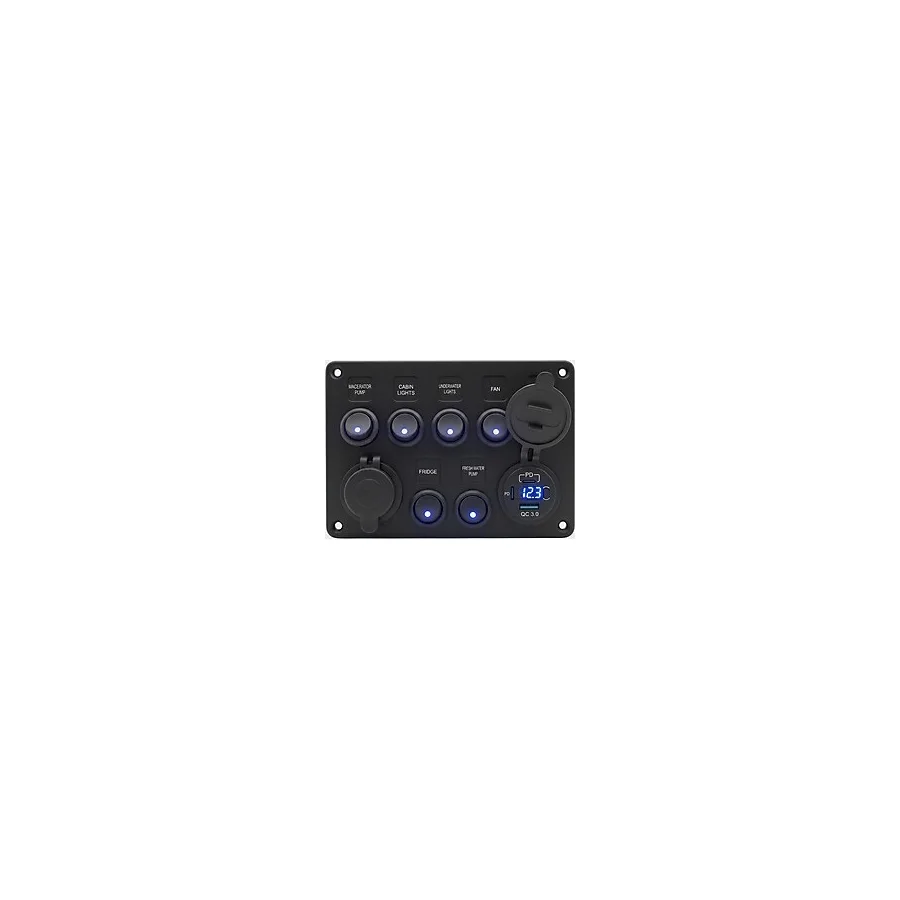 REVEX KAMP&KARAVAN AKSESUARLARI 7 tuşlu kontrol paneli 12/24V 2xPD+QC hızlı şarj + 12/24V voltaj göstergesi+120W çakmaklık