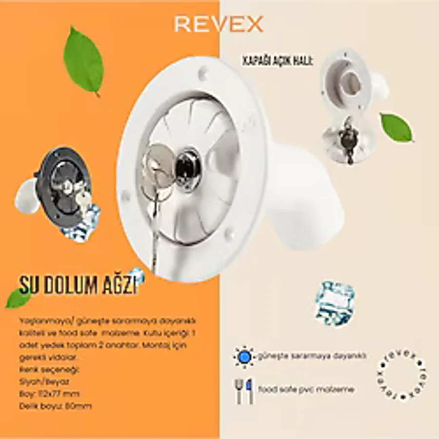 REVEX Karavan Su Dolum Kapağı Kilitli Contalı Beyaz