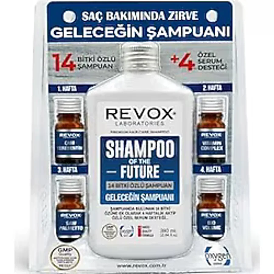 Revox Bitkisel Şampuan ve Aktif Özlü 4 Adet Özel Destek Serumu Saç Bakım Seti Geleceğin Şampuanı