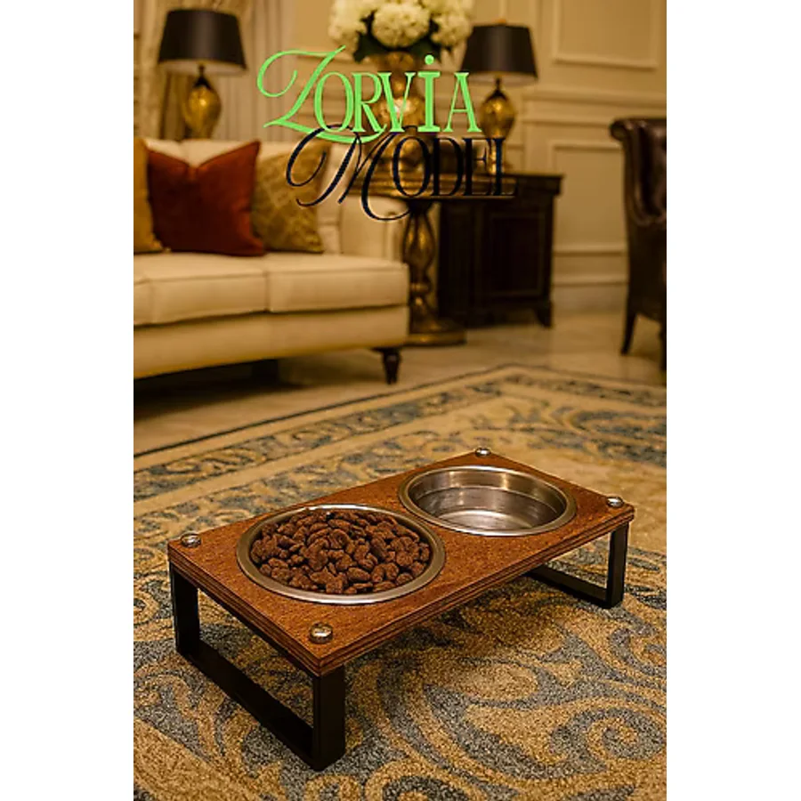 Reyo OK-AY Store Zorvia Paslanmaz Çelik Kedi Köpek Mama ve Su Kabı Standı, %10 Eğimli, Ergonomik, Yükseltilmiş Sağlıklı Beslenme, Siyah-Ceviz