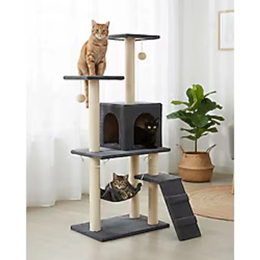 Reyo Pet B-07 Hamaklı Yuvalı Lüx Kedi Tırmalama Oyun Evi Antrasit