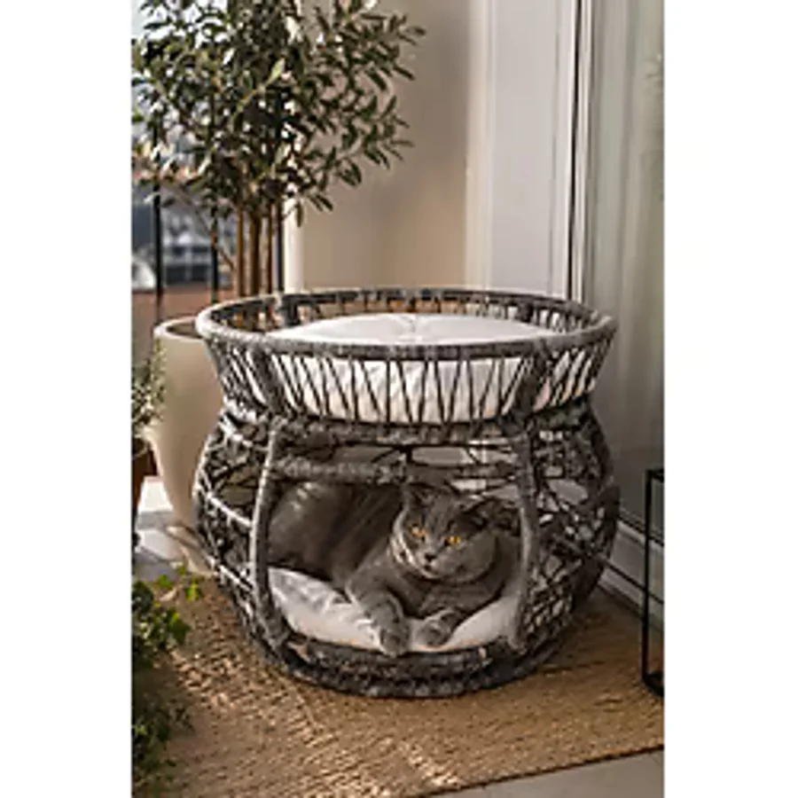 Reyo Pet Lüxperi Bombeli Kedi Ranzası 2 Katlı Kedi Yatağı Gri